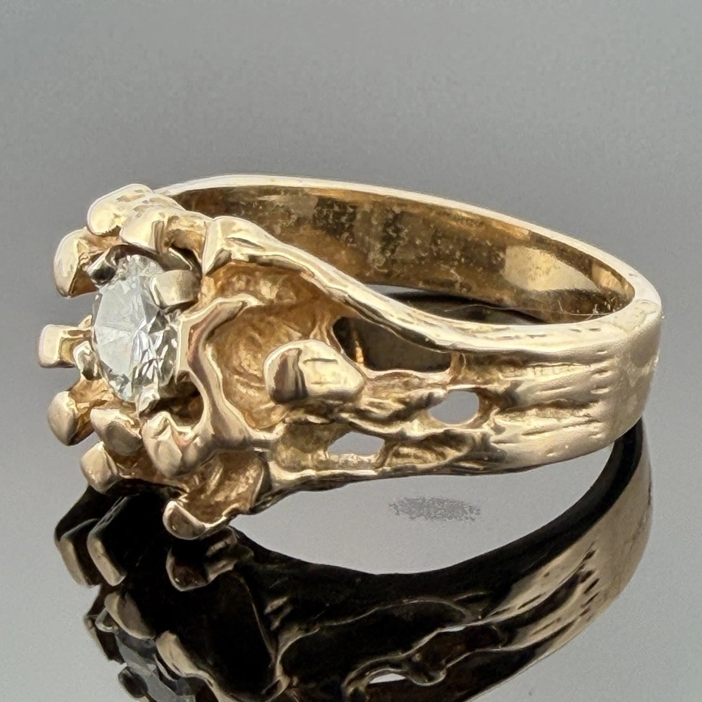 Vintage 14K Yellow Gold Nugget Style Round Diamond Ring 0.50CT Size 8 7.59g
