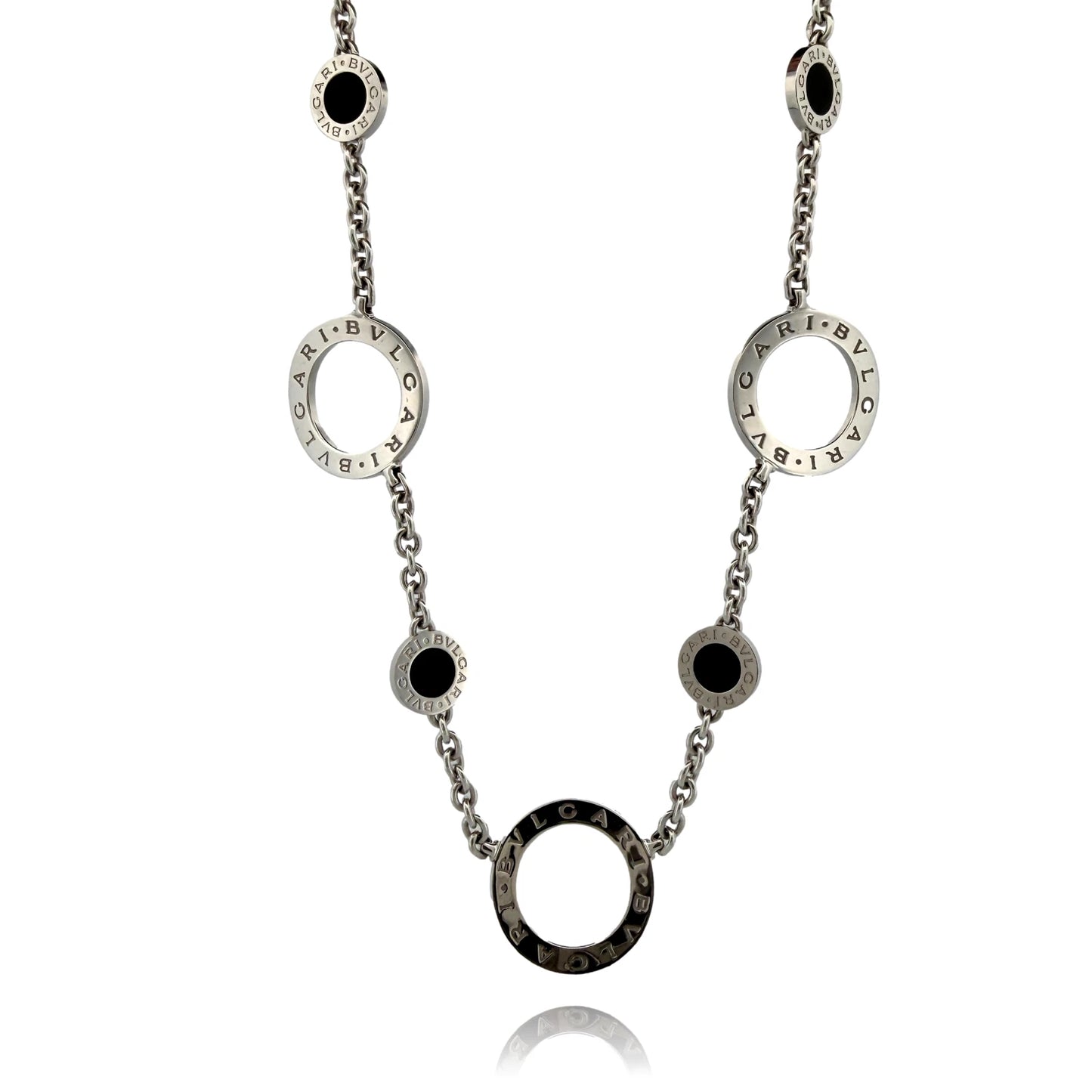 Bvlgari Bulgari 18K White Gold Onyx Circle Motif Necklace 19" 33g