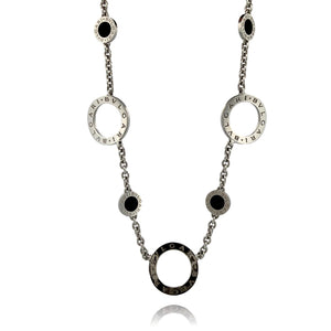 Bvlgari Bulgari 18K White Gold Onyx Circle Motif Necklace 19" 33g