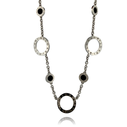 Bvlgari Bulgari 18K White Gold Onyx Circle Motif Necklace 19" 33g