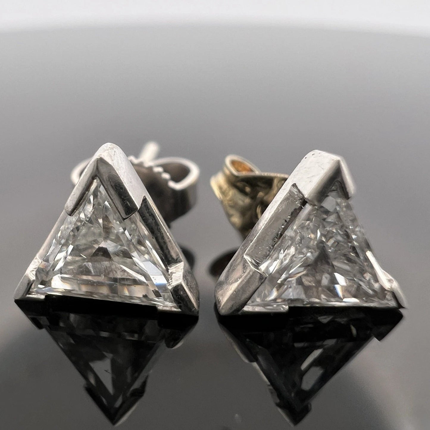 Platinum Triangular Trillion Diamond Stud Post Earrings .95ctw H SI1-VS1 Estate