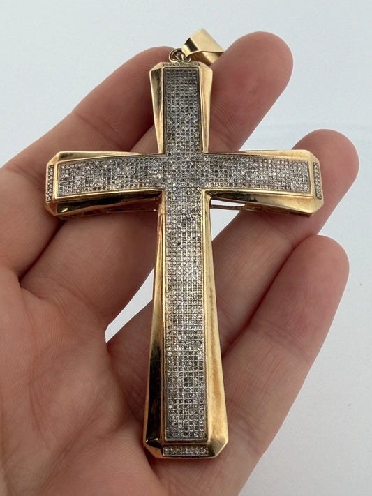 Massive 14K/10K Gold and Diamond Cross Pendant 17.7 Grams 3.5" Large Cross, main view