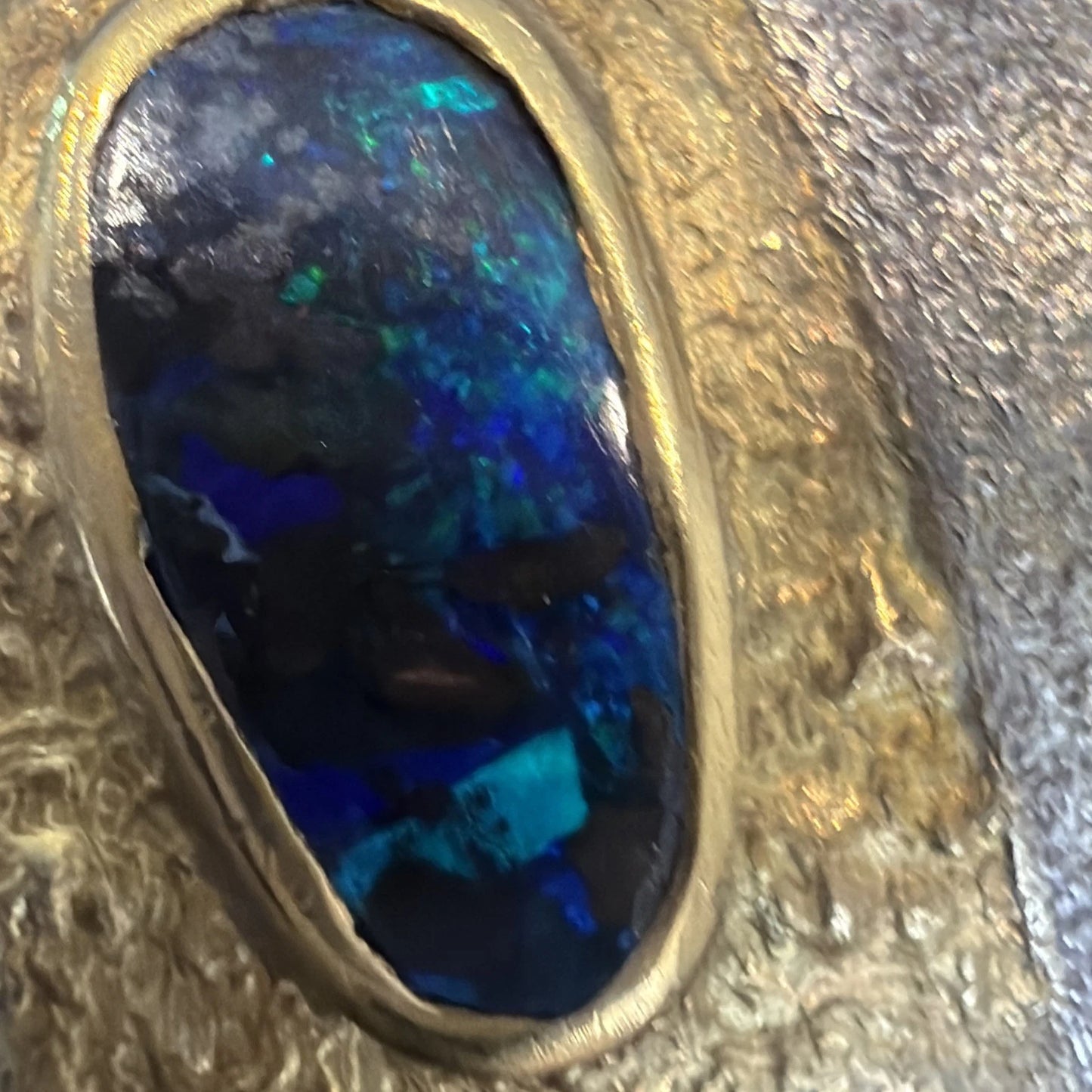Boulder Opal Inlay Wide Cuff Bracelet 925 Sterling Silver 14K Gold 67g 30mm
