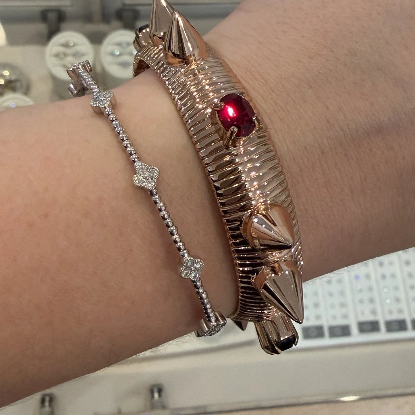 Mawi London Multicolor Crystal & Spike Embedded Cuff Magnetic Bracelet 73g