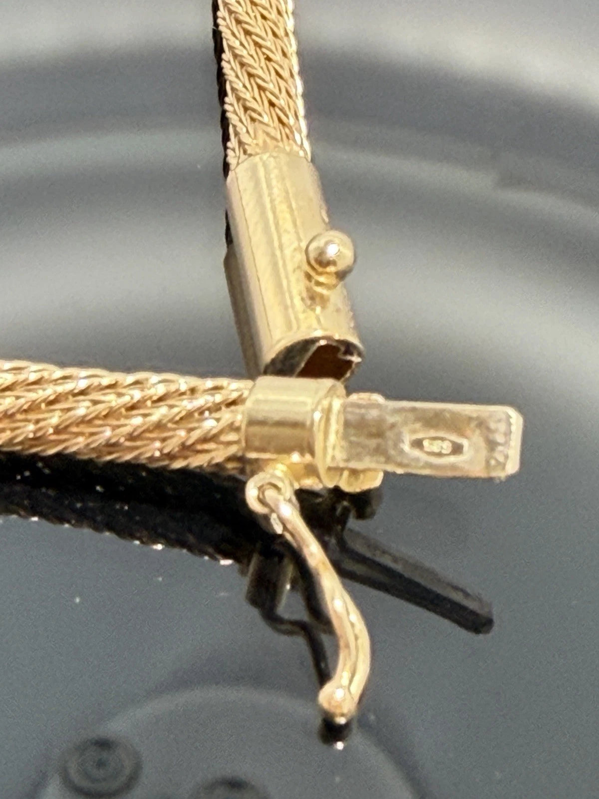 14K Yellow Gold Natural Diamond Bezel Necklace Woven Mesh Chain 18"