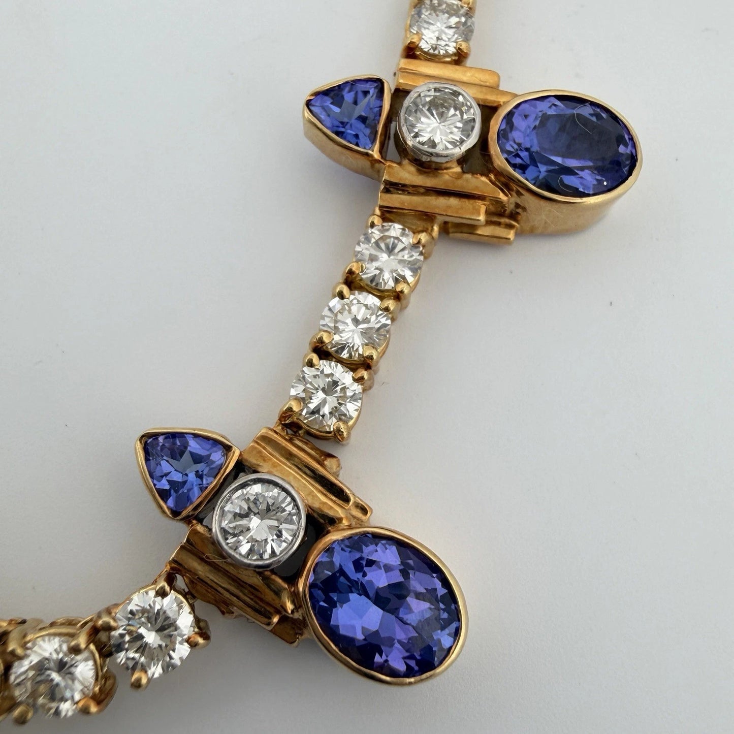 Custom Michael Sherman 18K Gold Natural Tanzanite and Diamond Necklace