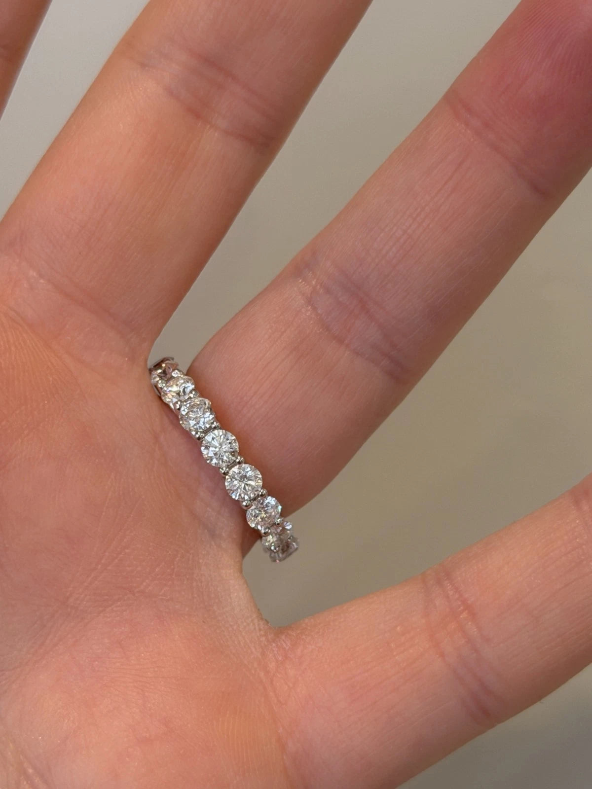 18K White Gold Diamond Eternity Trellis Band Round Brilliant 3.39ctw G-H-I SI by Devine & Co — stone detail