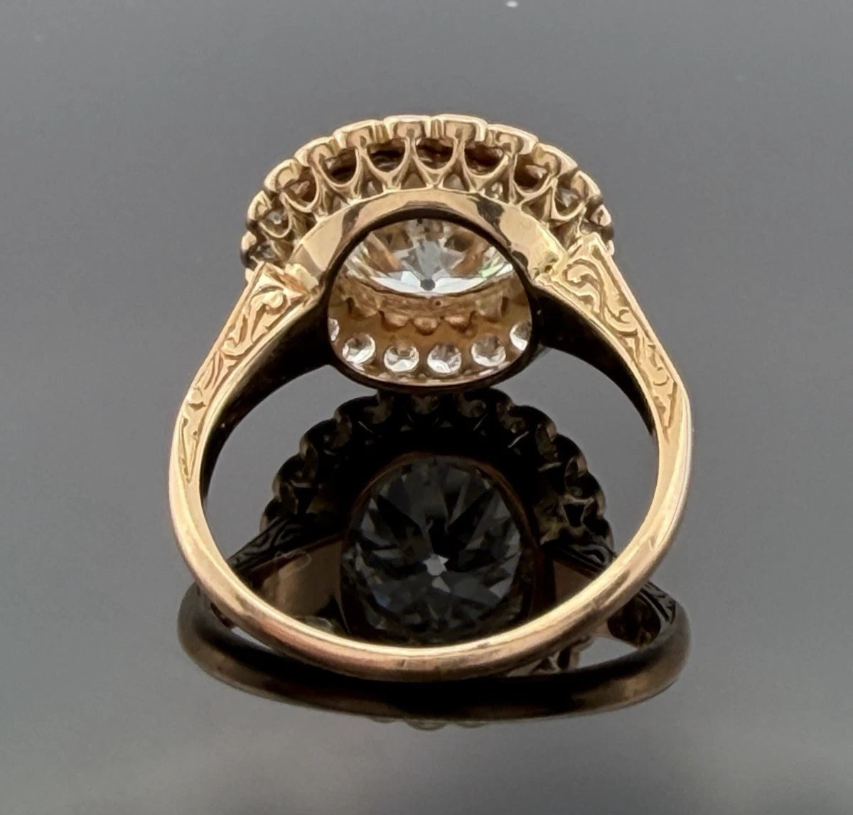 Vintage 3.00ctw Natural Diamond Circular Brilliant Halo Ring GIA Report 14K/15K, setting detail