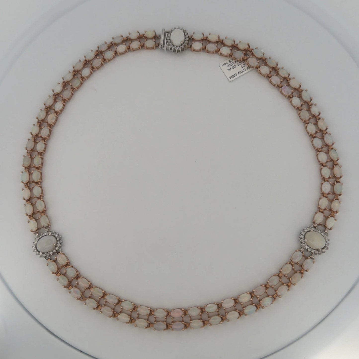 14K Rose & White Gold Opal Diamond Necklace 37.50CTW 55.98g NWT