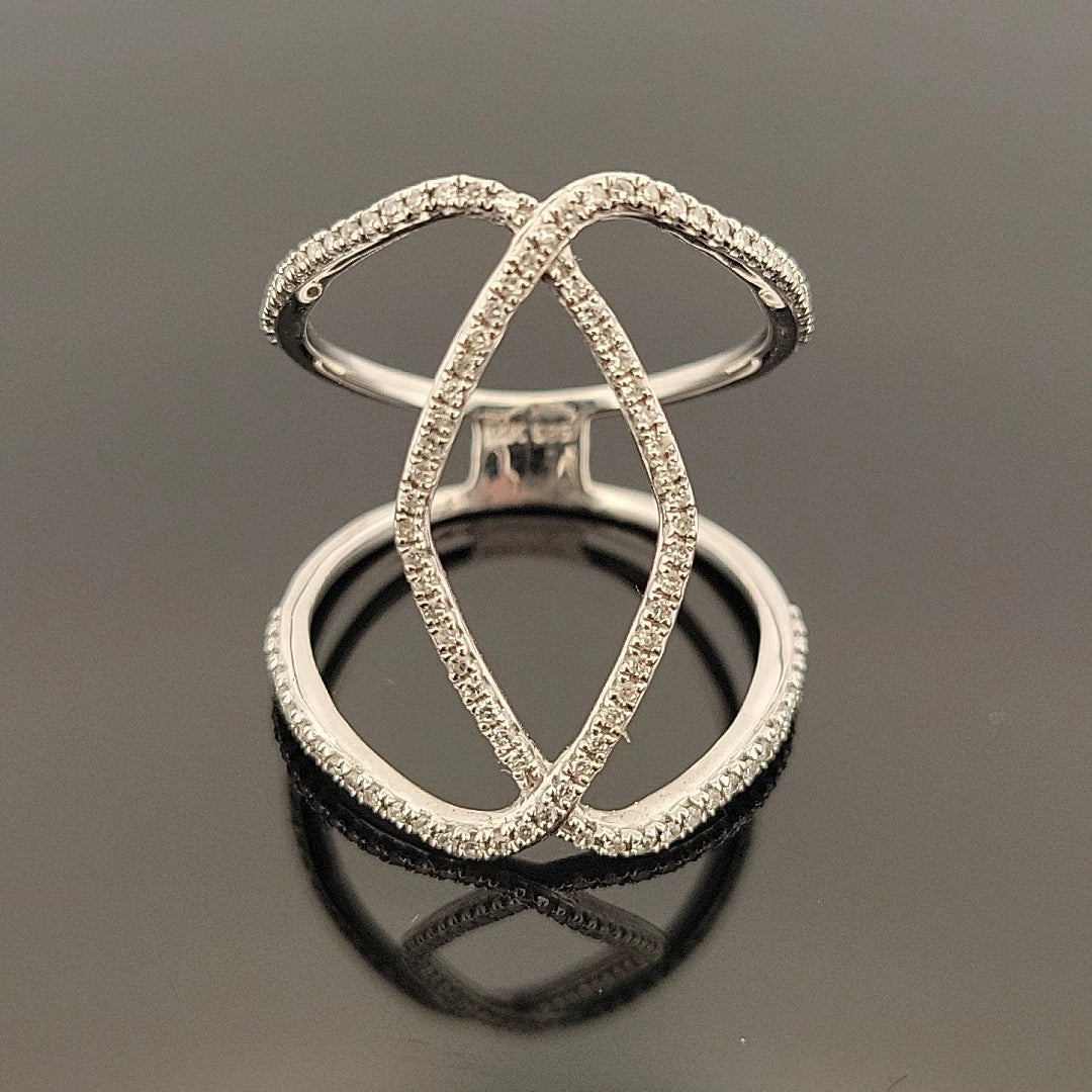 14K White Gold Freeform Open Diamond Ring 0.48CTW Round Brilliant Pave Size 7 by Devine & Co — close-up