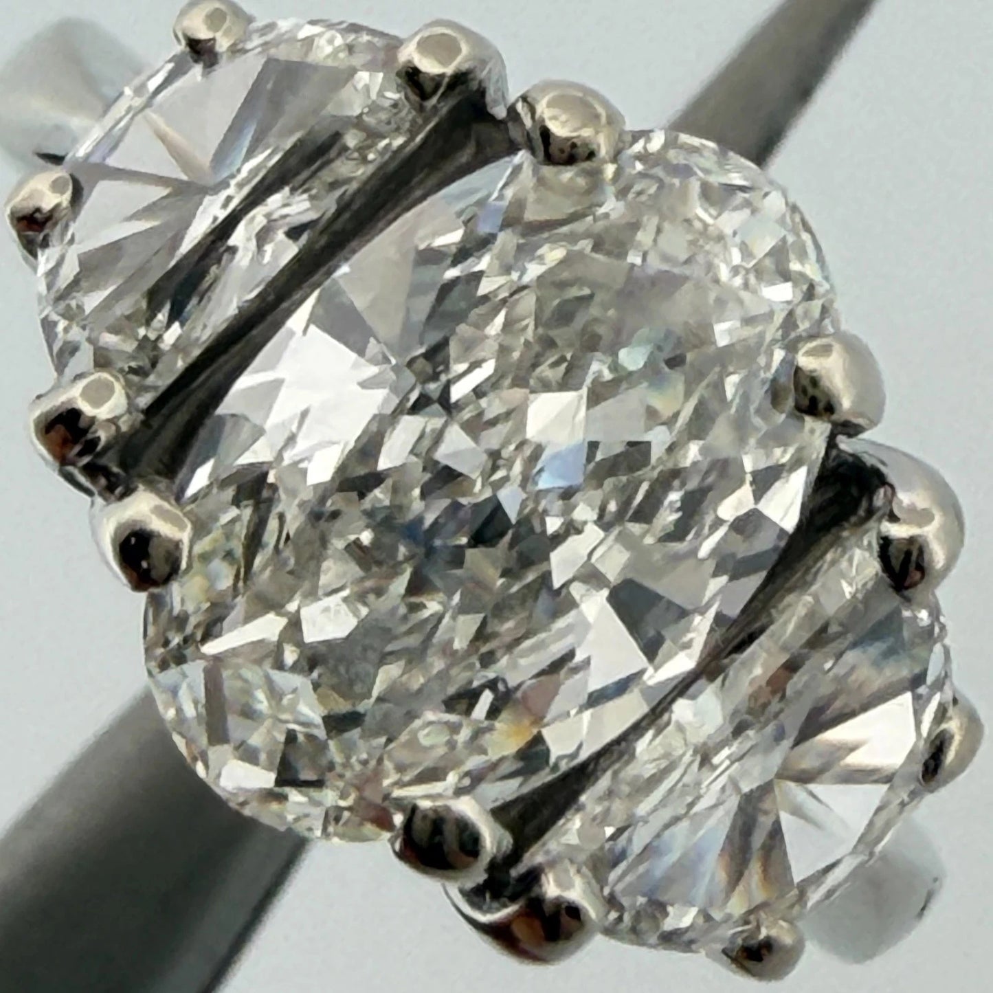 Natural 1.55ct GIA Elongated Oval Diamond Three-Stone Ring 14KW G SI1 Half Moon