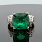 Lab Created Emerald and Diamond Ring 14K Two Tone Gold Heavy Mounting 12x12mm Sz 8, scale detail