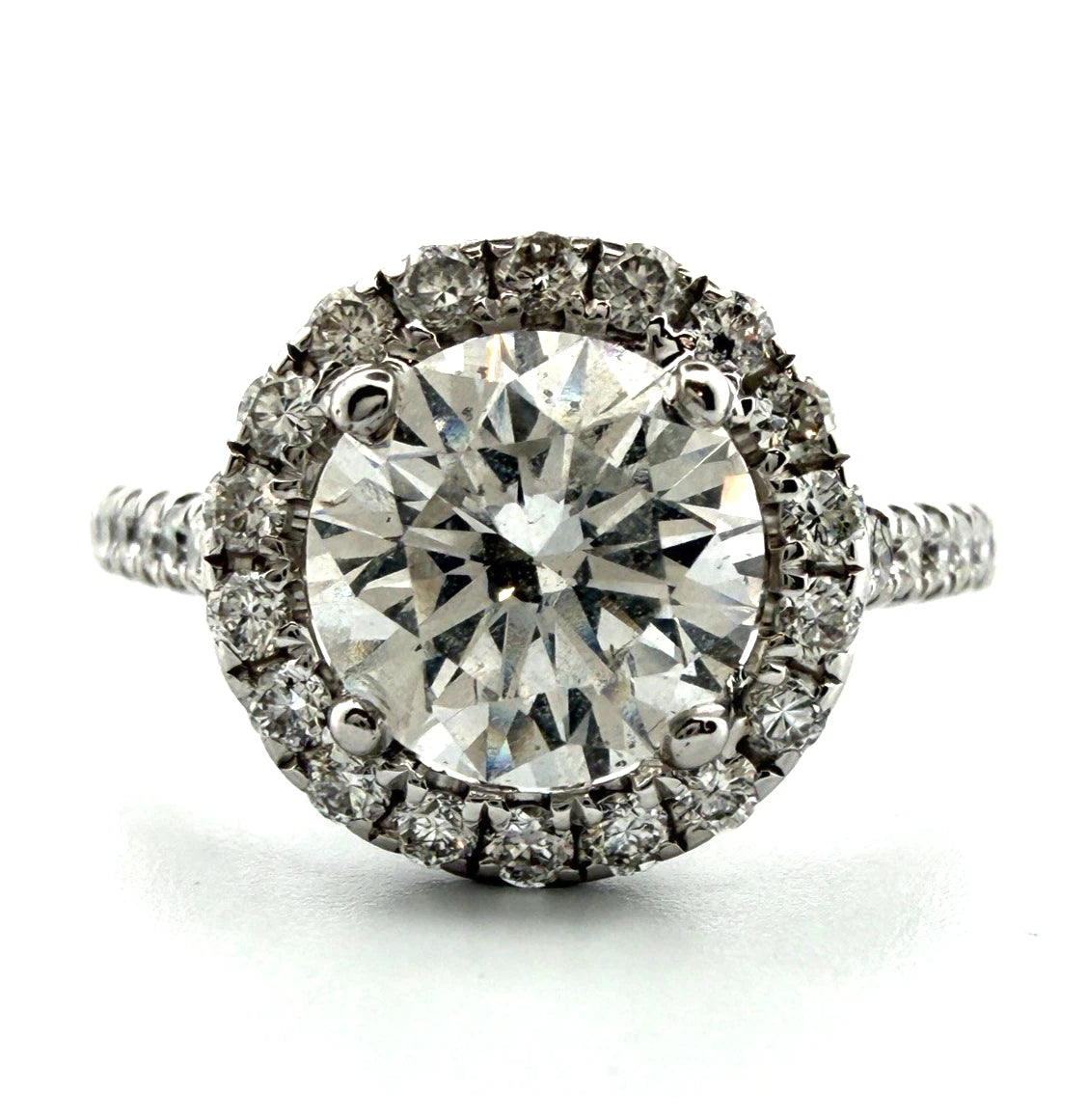 14K White Gold Round Natural Diamond Halo Engagement Ring 1.50 Carat F, SI1 GIA