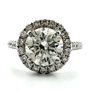 14K White Gold Round Natural Diamond Halo Engagement Ring 1.50 Carat F, SI1 GIA