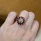 14K Yellow Gold Marquise Ruby & Diamond Cluster Ring – 8.45g – Adjustable 4.5–7 by Devine & Co — band detail