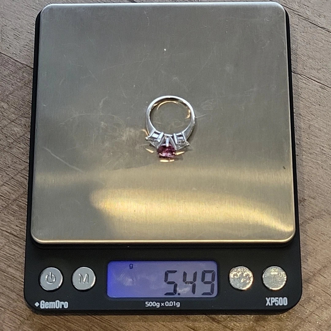 Platinum Natural Padparadscha Sapphire Trillion Diamond Ring 2.16ct .70ctw AIGS by Devine & Co — band detail