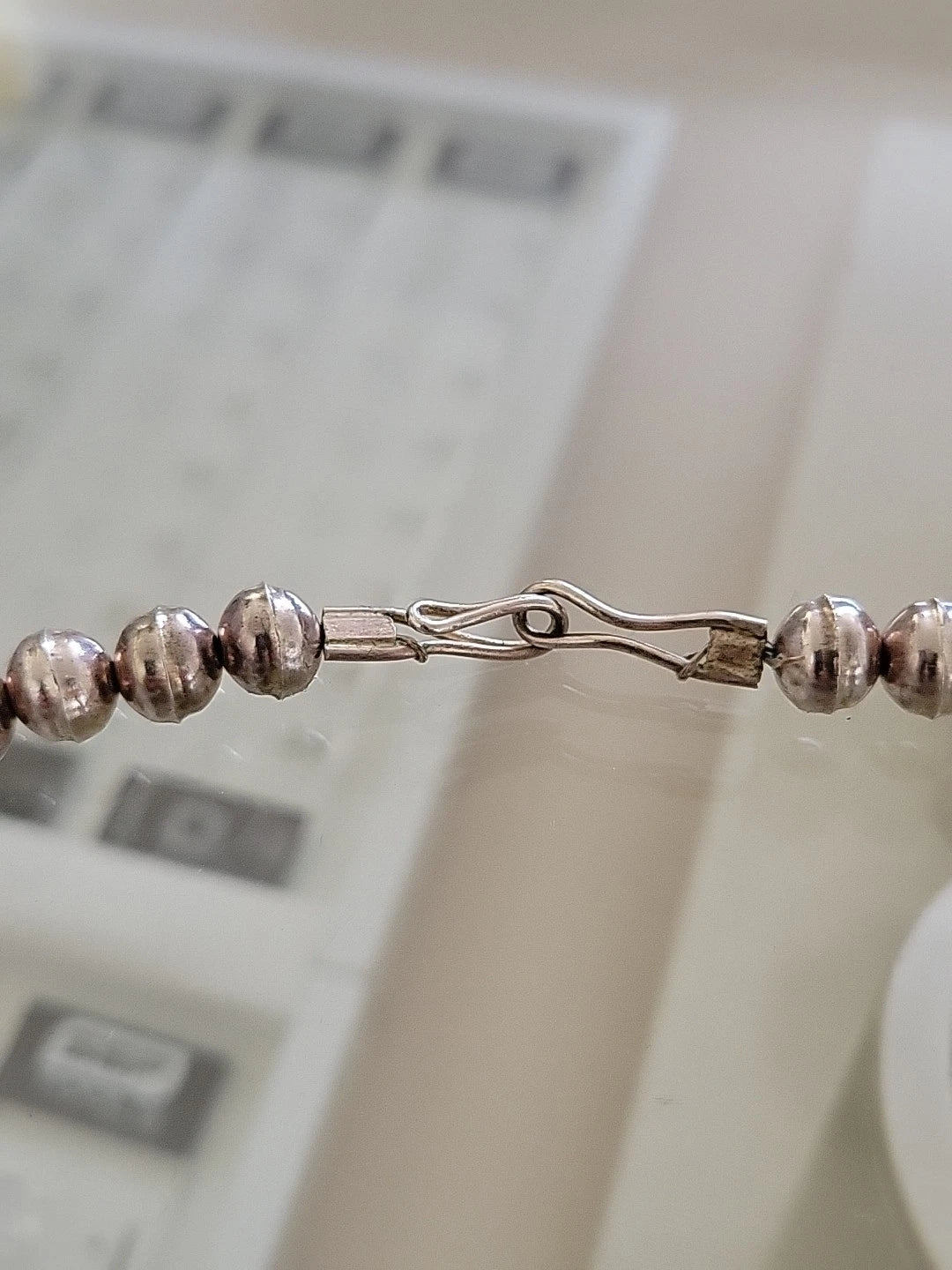 Vintage Sterling Silver Squash Blossom Necklace with Turquoise, 170 Grams, 24" by Devine & Co — band detail