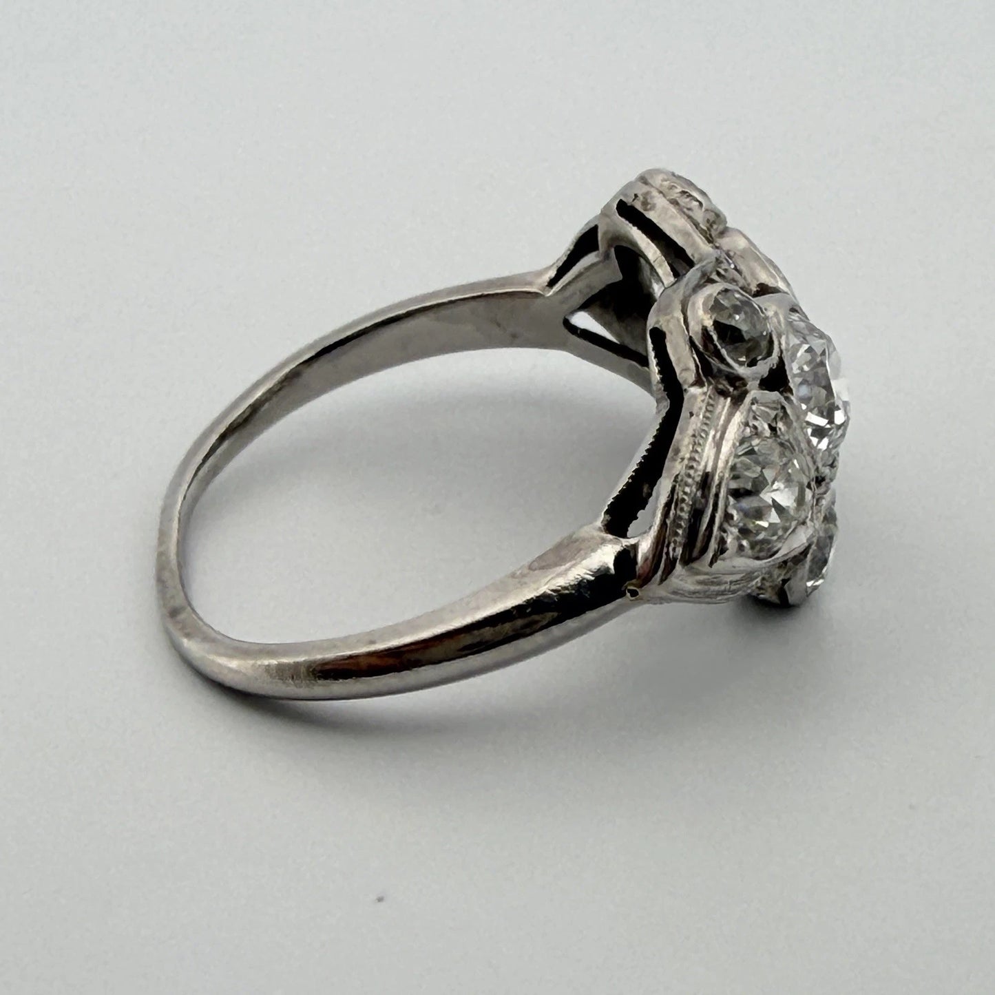 Antique Palladium Diamond Bridal Set OEC Transitional Cut Ring Size 8 1.90CTW