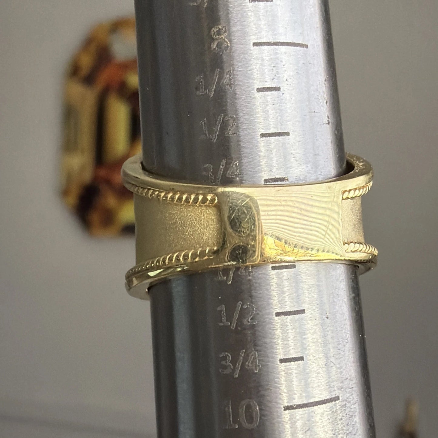 Handmade 18K Yellow Gold Sapphire Diamond Ring Wide Band Size 9 Estate 13g