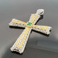 Vintage 18K Two-Tone Gold Natural Emerald Filigree Cross Pendant Italy Large