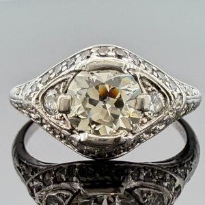 Art Deco Style Platinum Old European Cut Diamond Ring SI1 J Size 5.25