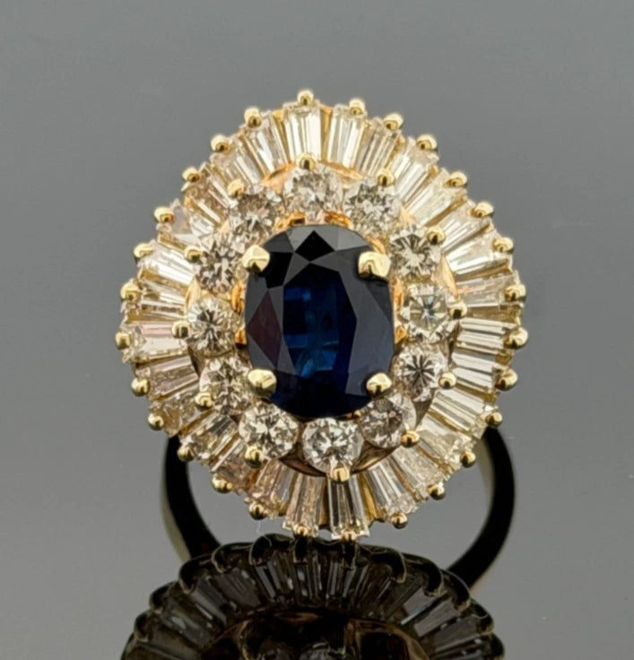 Estate 14K Yellow Gold Natural Sapphire & Diamond Ballerina Ring by Devine & Co — band detail