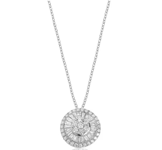 Graziela 18K White Gold Diamond Round Pizza Pendant Natural Diamonds 16" 0.75CTW by Devine & Co — band detail