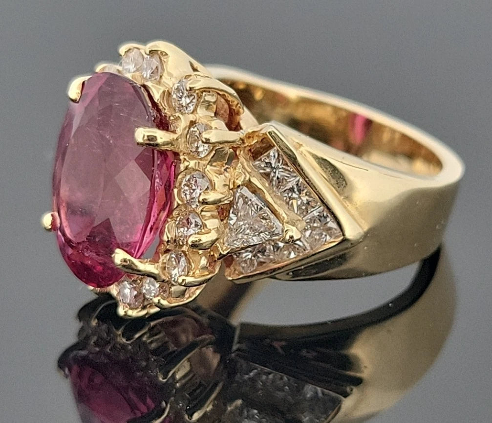 Natural Oval Rubellite Tourmaline Ring 6.90ct & 2CTW Diamonds 14K Yellow Sz 6.5 by Devine & Co — band detail