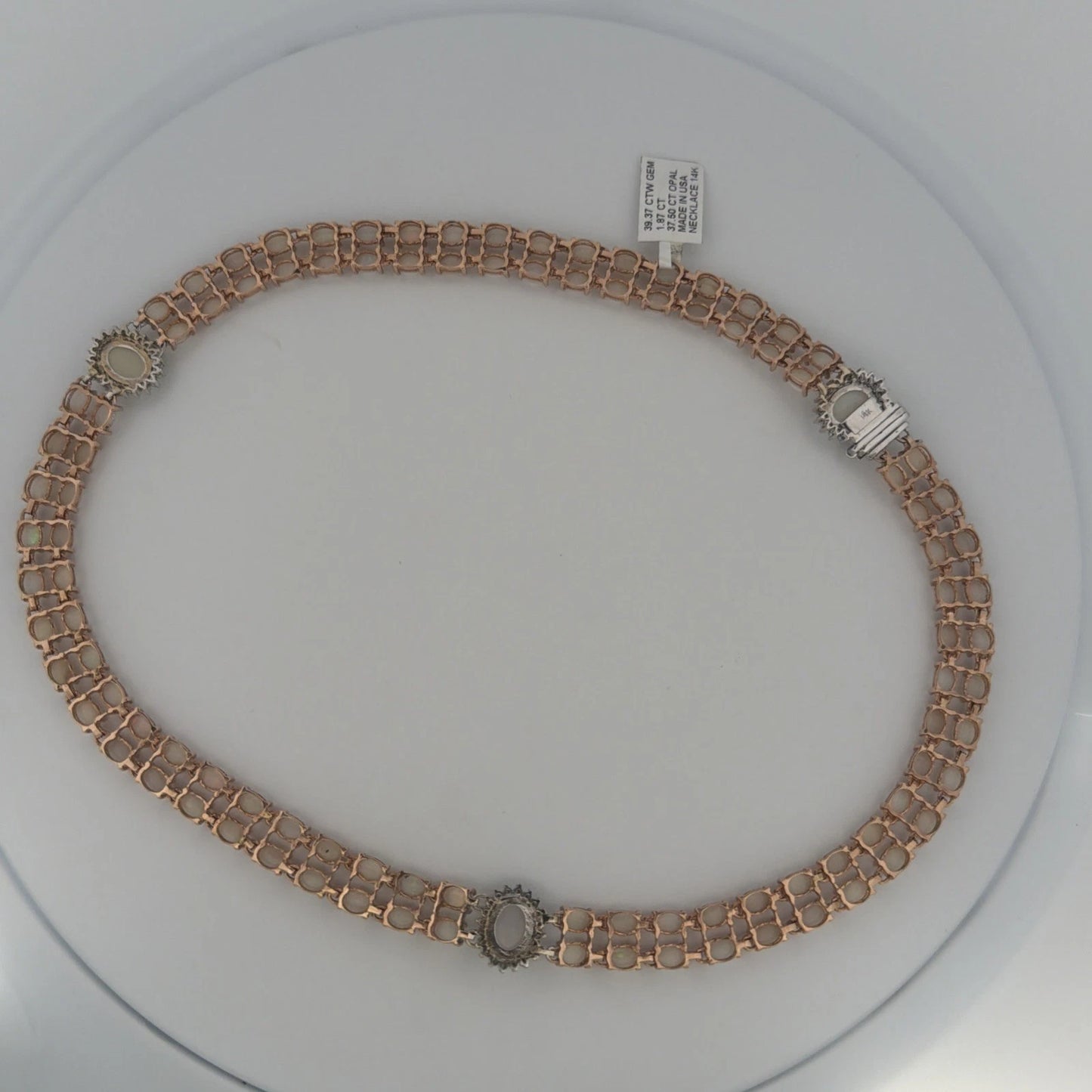 14K Rose & White Gold Opal Diamond Necklace 37.50CTW 55.98g NWT