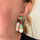 Seaman Schepps Canton Drop Jade, Ruby, Pearl Clip Earrings 18K Gold 17.37g