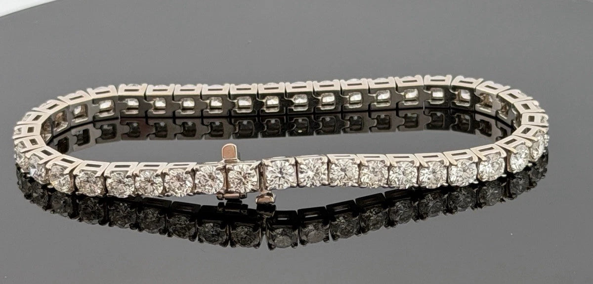 14K White Gold Natural Round Diamond Tennis Bracelet 9.80 ctw 7" G-H VS-SI by Devine & Co — back view