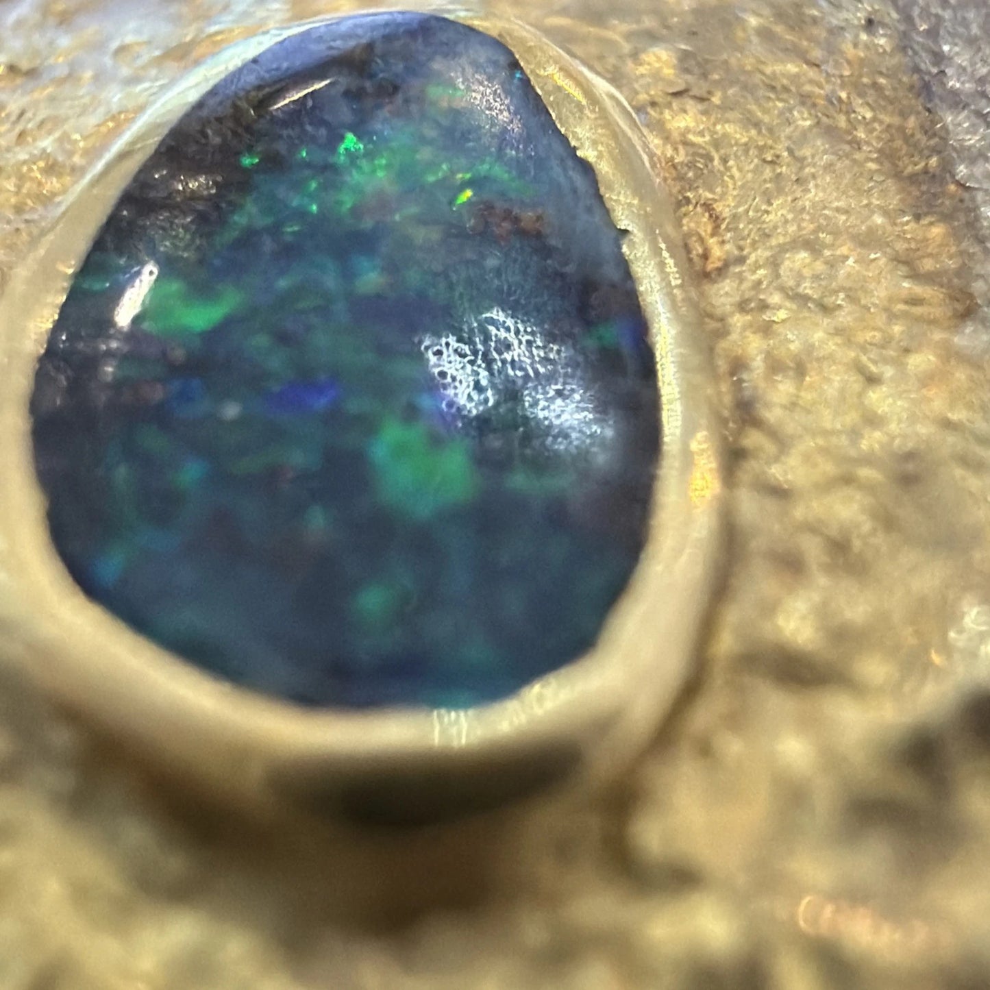 Boulder Opal Inlay Wide Cuff Bracelet 925 Sterling Silver 14K Gold 67g 30mm