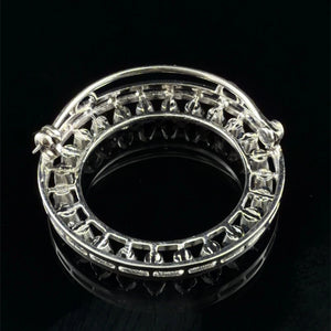 14K White Gold Natural Sapphire & Diamond Circle Pendant Brooch Estate