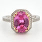14K White & Yellow Gold Pink Sapphire Ring 2.53ct Oval Diamond Halo 0.14ctw Pave by Devine & Co — setting detail