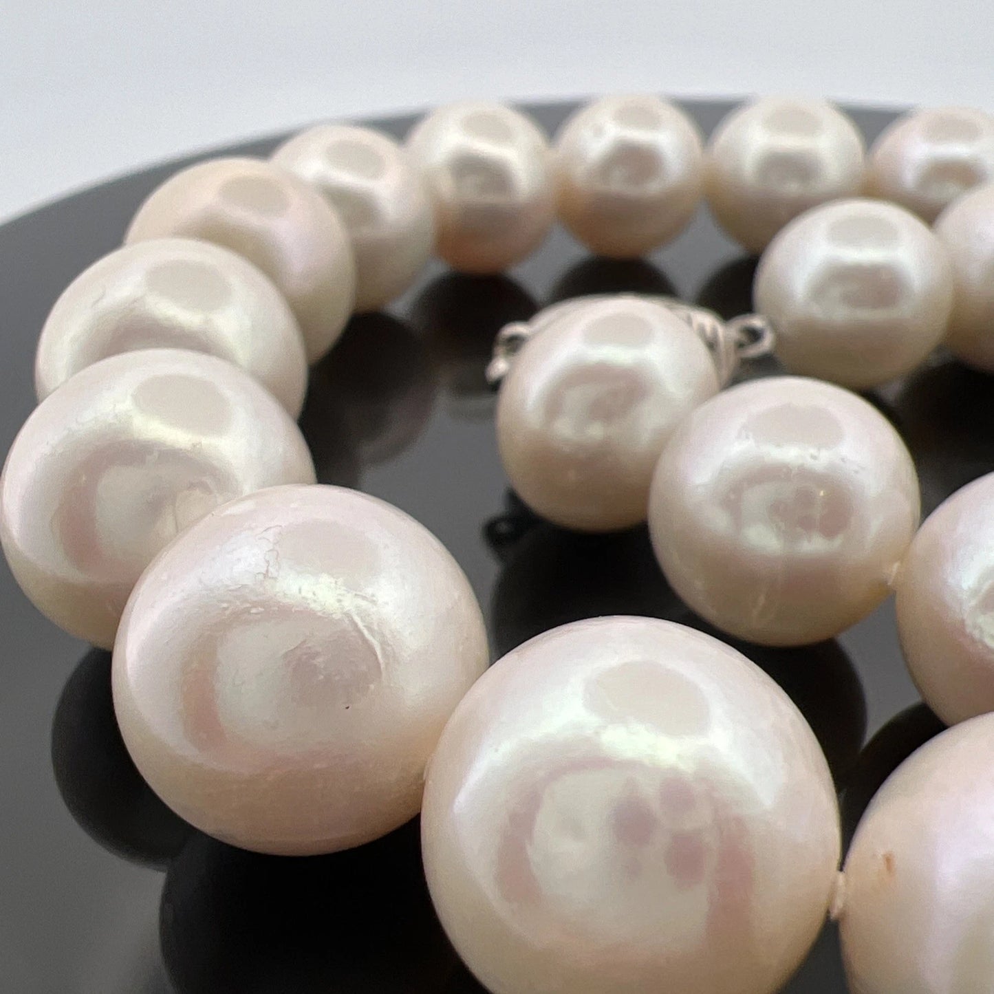 Cultured Pearl Necklace Strand Near Round/Oblong Silver Clasp 17" 11.8-13.4mm
