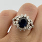 14K White Gold Natural Oval Blue Sapphire Diamond Halo Ring 6.3g Size 6.75