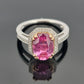 14K White & Yellow Gold Pink Sapphire Ring 2.53ct Oval Diamond Halo 0.14ctw Pave by Devine & Co — stone detail