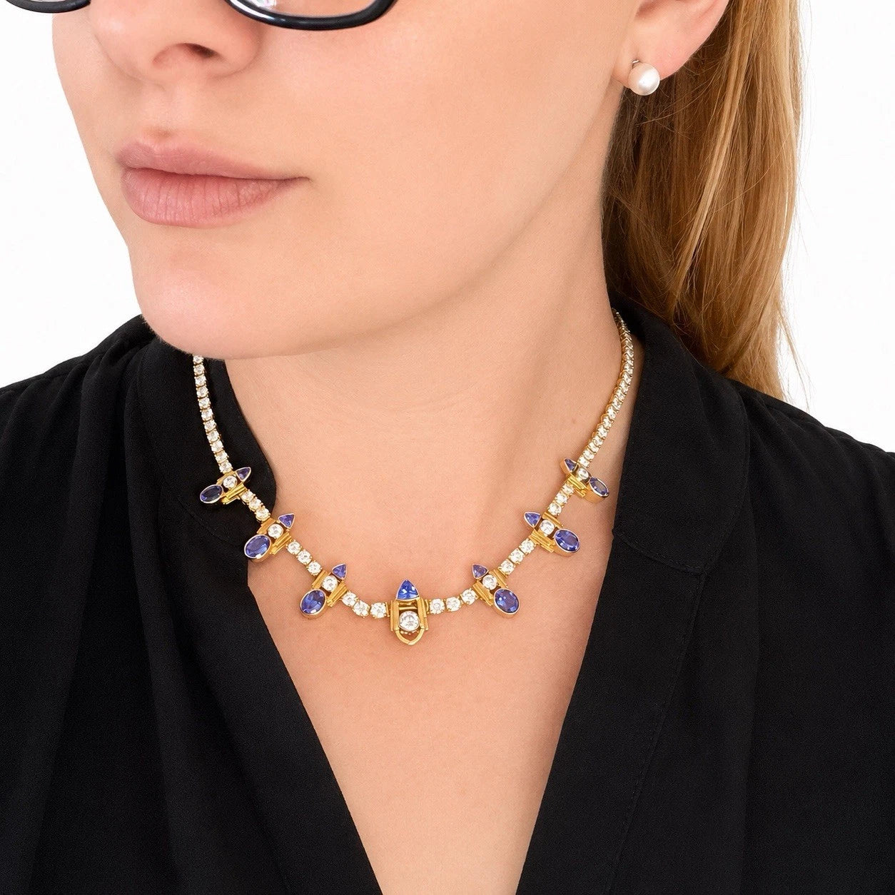 Custom Michael Sherman 18K Gold Natural Tanzanite and Diamond Necklace