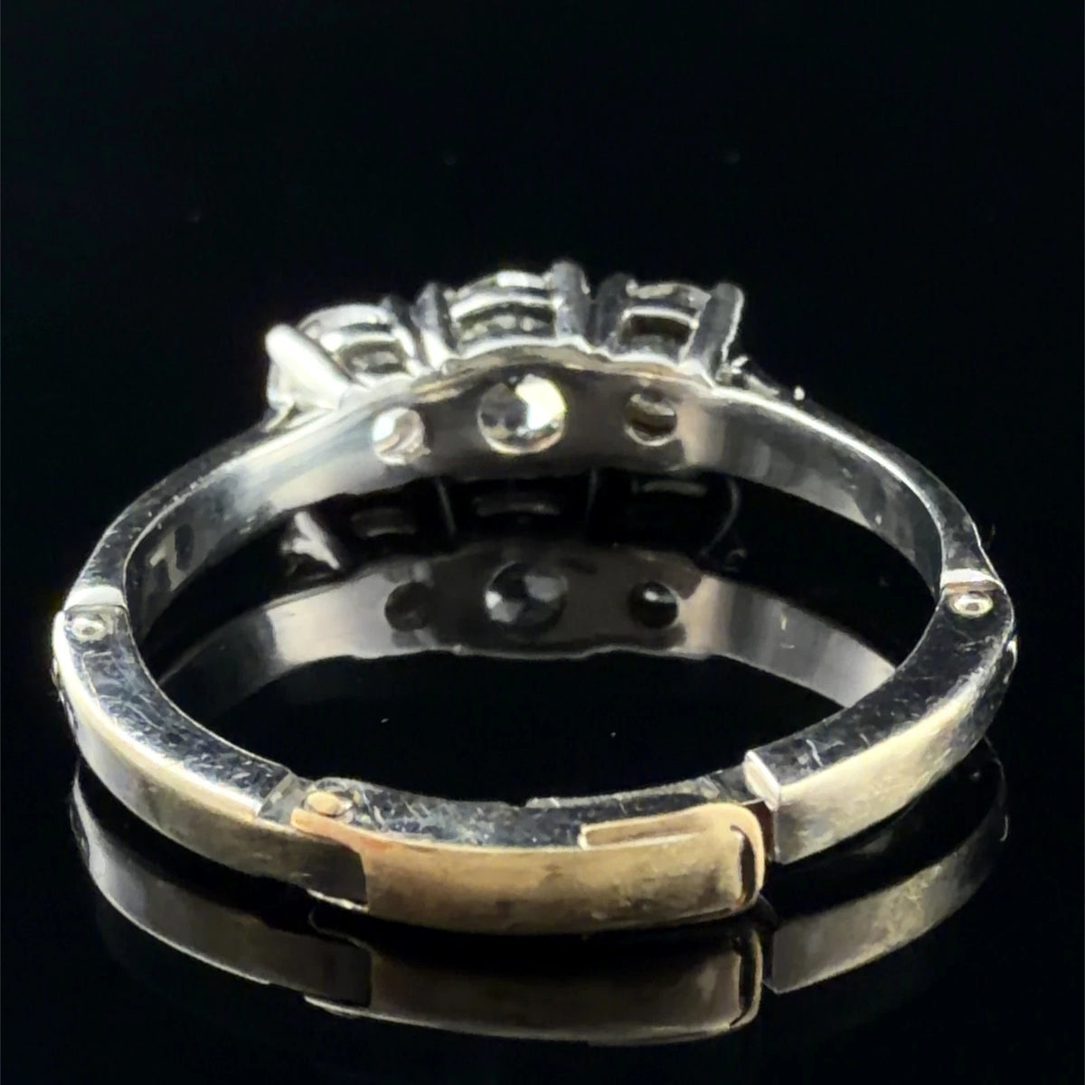 14K White Gold 3 Old European Cut Natural Diamond Ring Arthritic Shank Estate