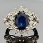 14K White Gold Natural Oval Blue Sapphire Diamond Halo Ring 6.3g Size 6.75