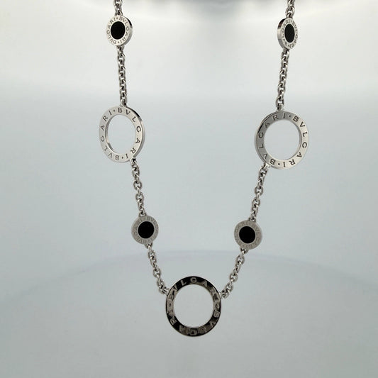 Bvlgari Bulgari 18K White Gold Onyx Circle Motif Necklace 19" 33g
