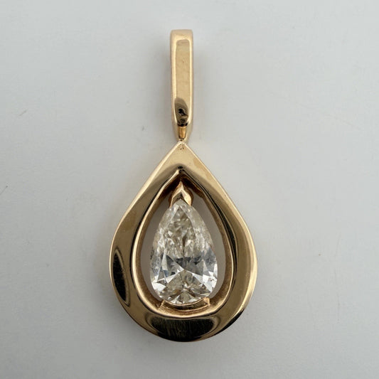 Natural 1.00 CT Pear Brilliant Diamond Pendant 14K Yellow Gold VS J-K Estate