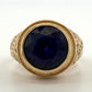 Vintage Men’s 14K Yellow Gold Lab Grown Sapphire Diamond Nugget Ring Size 9.5, close-up detail