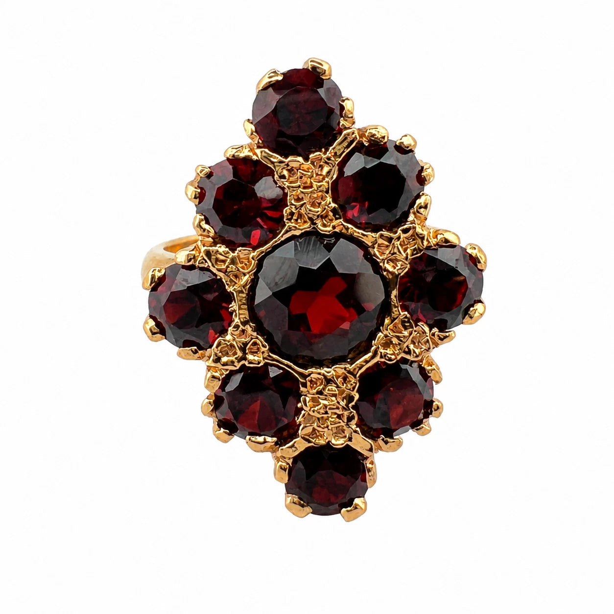 Vintage 14K Gold Garnet Cluster Ring Fishtail Setting Size 5 Estate 7.50g