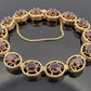 Vintage 14K Yellow Gold Natural Garnet Link Bracelet Bark Finish 12CTW 8 27 Gr by Devine & Co — back view