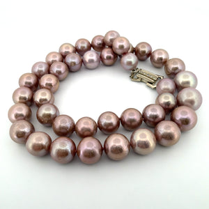 Lavender Cultured Pearl Necklace 14K Gold Diamond Clasp 20" 11-13mm