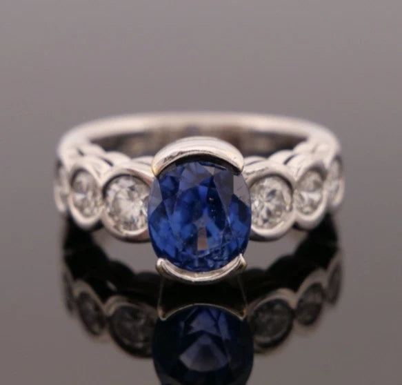 Natural Oval Sapphire Diamond Ring 18K Gold 2.75ctw Sapphire 1.00ctw Dia Sz 5 by Devine & Co