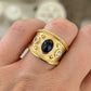 Handmade 18K Yellow Gold Sapphire Diamond Ring Wide Band Size 9 Estate 13g