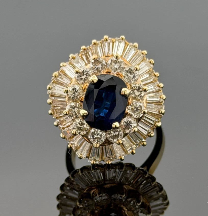 Estate 14K Yellow Gold Natural Sapphire & Diamond Ballerina Ring by Devine & Co — back view