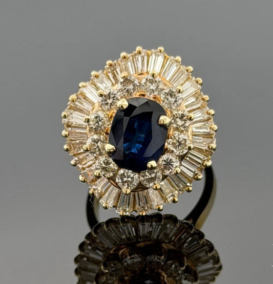 Estate 14K Yellow Gold Natural Sapphire & Diamond Ballerina Ring by Devine & Co — back view